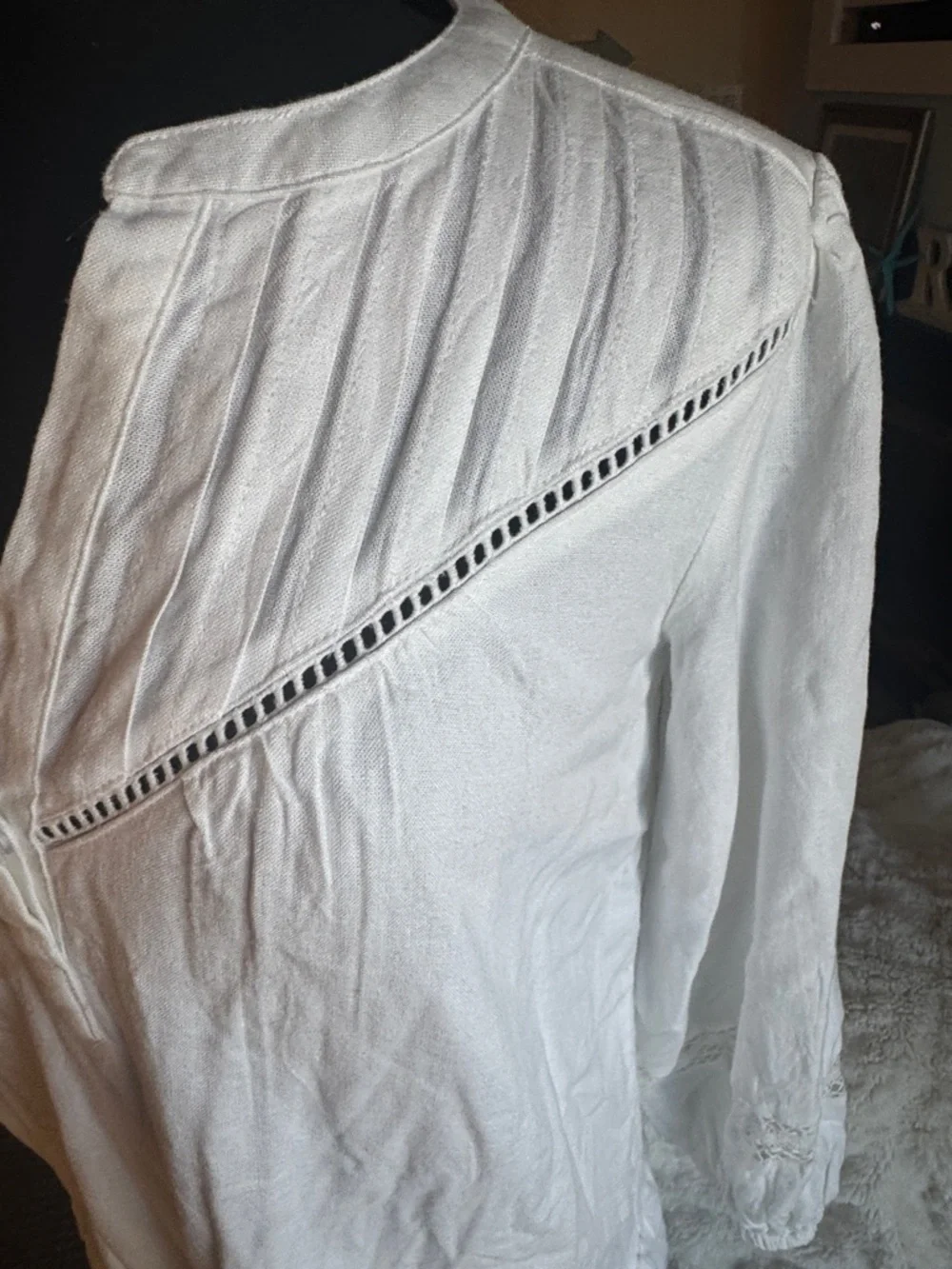 LOFT NWT Romantic Coastal White Eyelet Long Sleeve Boho Chic Mini Dress - Picture 5 of 12